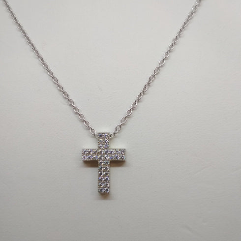 Collana Croce argento zirconi Girocollo MABINA 553015 | Gioiellitosti.it